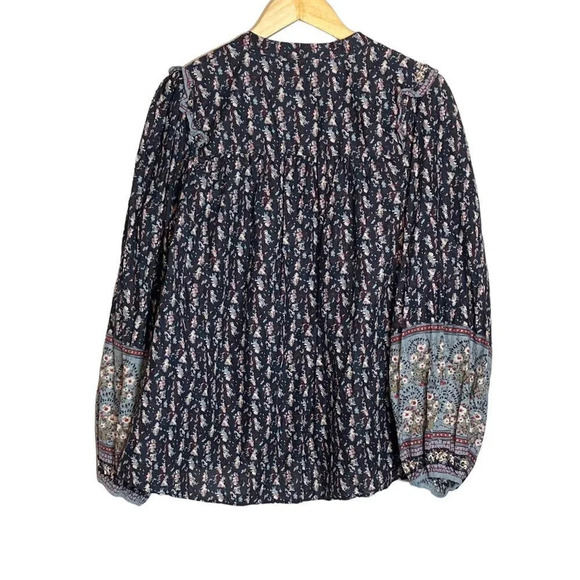 Joie | Floral Button Front Blouse Long Sleeve Peasant Boho Henley - Picture 4 of 8